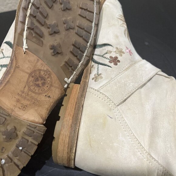 Cento Womens Floral Embroidered Leather Boots Size 36 Combat Slouchy Whimsi Boho - Picture 7 of 8